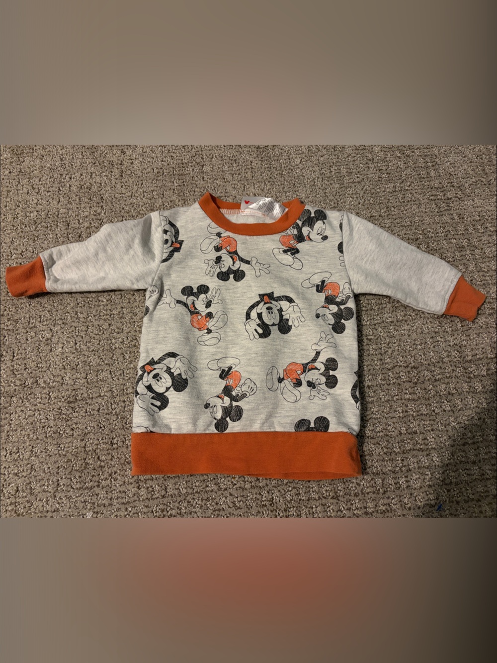 Disney Gray Sweatshirt with Orange Trim and Mickey Print